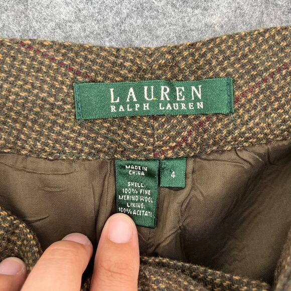 Lauren Ralph Lauren Wool Herringbone Brown Trousers Size 4 Merino Wool Vintage - Picture 3 of 4